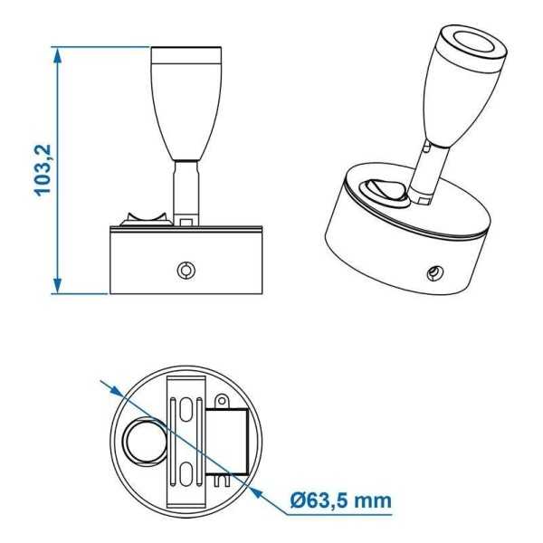 Spot monté en surface 1-led pivotante 12V 160lm 65x70-110mm | ProPl...