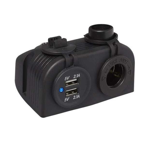 Kit de montage en surface: prise DIN et Prise-USB double 2x2100mA