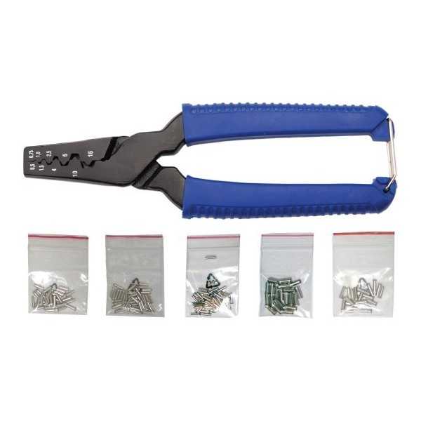 Pince pour cosses de conducteurs avec 150 cosses de conducteurs 175 mm