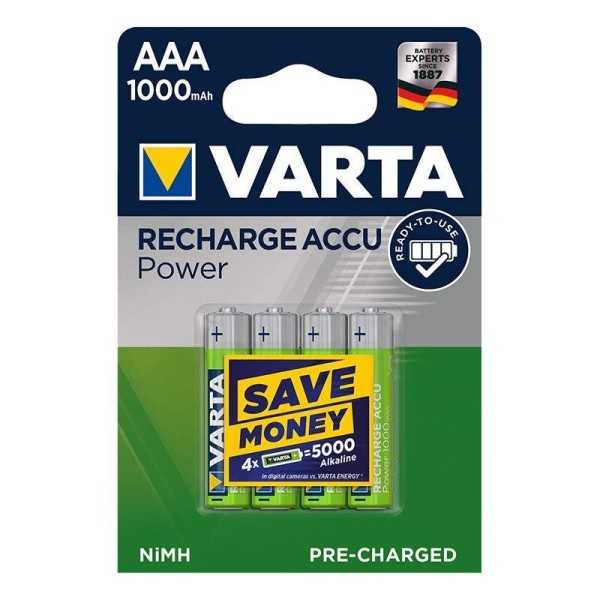 Varta Recharge Accu Power piles AAA 1000 mAh Ready To Use 4 piÃ¨ces dans blister