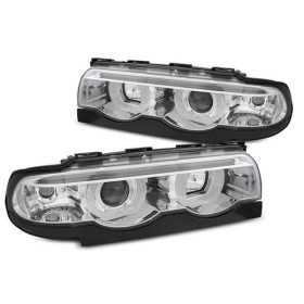 PHARES ANGEL EYES LED 3D CHROME BMW adapte E38 94-01