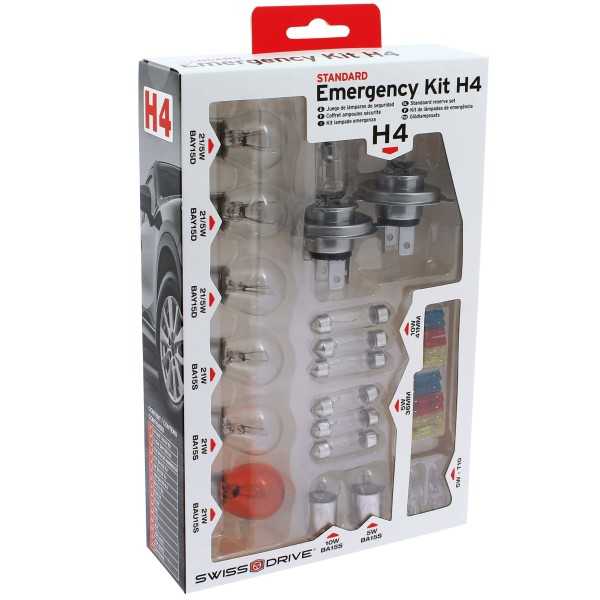 COFFRET D'AMPOULES DE REMPLACEMENT H4 + 18 AMPOULES + 12 FUSIBLES