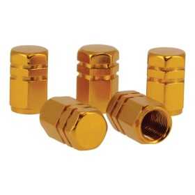 BOUCHONS DE VALVE HEXAGONAUX DORES 5PCES