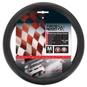 COUVRE VOLANT NOIR CARBONE SURPIQURE ROUGE 37-39CM