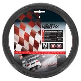 COUVRE VOLANT NOIR CARBONE SURPIQURE NOIRE 37-39CM