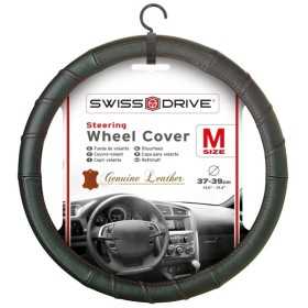 COUVRE VOLANT 37-39CM 100% CUIR NOIR SP ROUGE