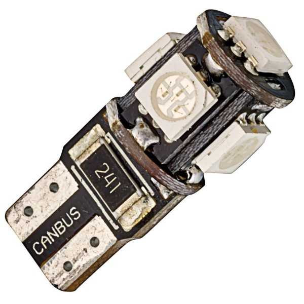 LED T10 W5W W2.1X9.5D CANBUS - 5 LEDS - BLEU - 2PCS