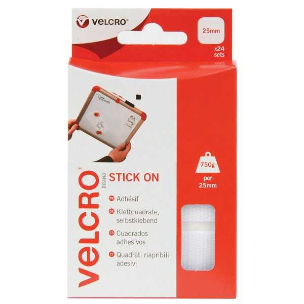 VELCROÂ® BRAND CARRES ADHESIFS 25MM X 25MM 24PCS BLANC - SCT