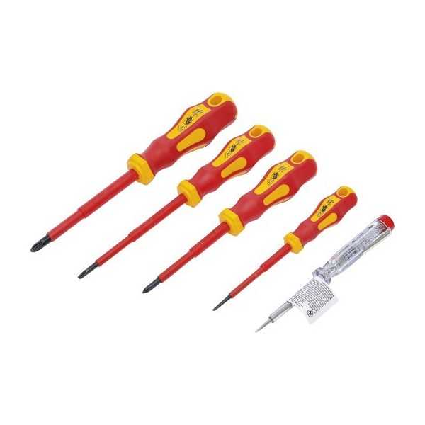 Jeu de tournevis VDE pour Ã©lectricien plats/cruciformes 5 piÃ¨ces