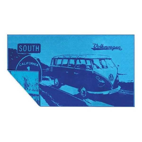 VW T1 BUS SERVIETTE DE PLAGE - ROUTE 1 / BLEU