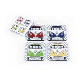 VW T1 BUS DESSOUS 4 PC SET PAPIER MANCHE - SAMBA RAYURES / 4 COULEURS