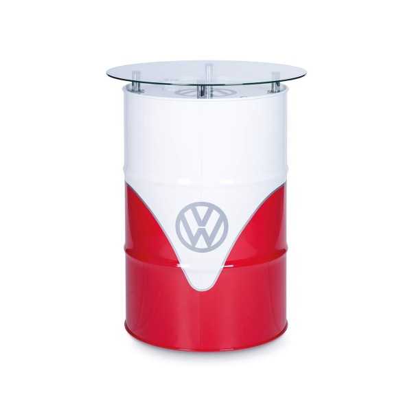 VW T1 BUS HIGH BAR TABLE AVEC VITRINE HUILE DRUM (208L) - BLANC / ROUGE