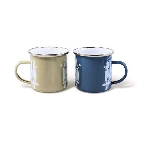 VW T1 BUS ÉMAIL MUG 2-PC SET 350ml EN COFFRET - BLEU / GRIS |  | Ta...