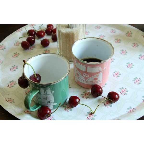 VW T1 BUS ÉMAIL MUG 2-PC SET 350ml EN COFFRET - VERT / ROSE ROSE | ...