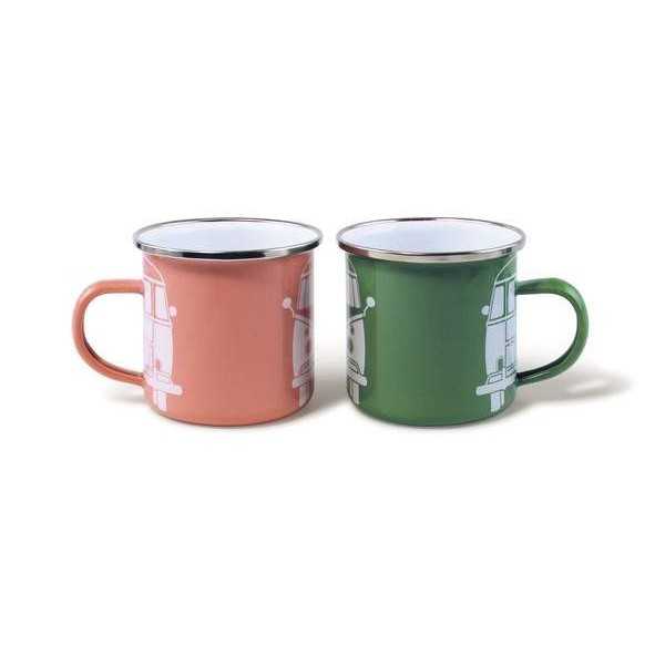 VW T1 BUS ÉMAIL MUG 2-PC SET 350ml EN COFFRET - VERT / ROSE ROSE | ...