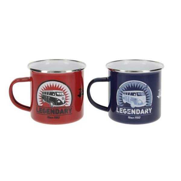 VW T1 BUS Ã‰MAIL MUGS 2er SET 350ml EN COFFRET - LEGENDARY / ROUGE ET BLEU