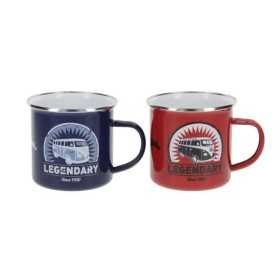 VW T1 BUS ÉMAIL MUGS 2er SET 350ml EN COFFRET - LEGENDARY / ROUGE E...