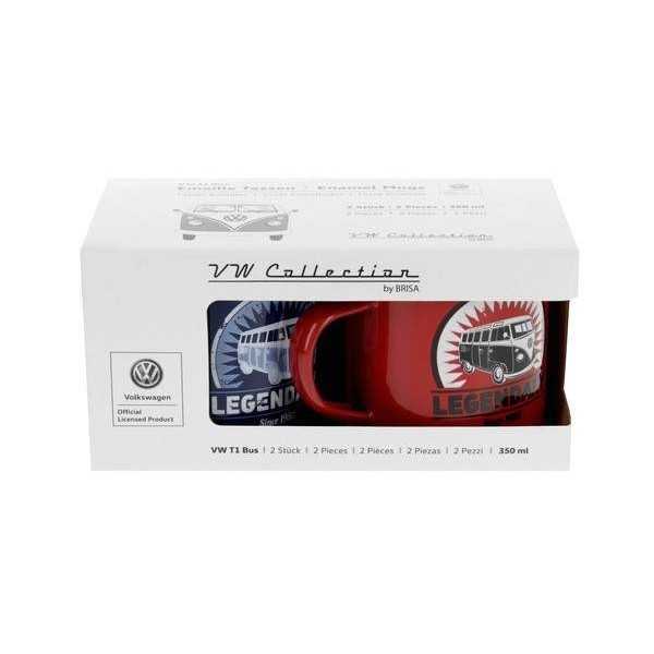 VW T1 BUS ÉMAIL MUGS 2er SET 350ml EN COFFRET - LEGENDARY / ROUGE E...