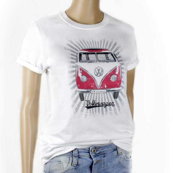 VW T1 BUS T-T-shirt basique (L) - SAMBA RAYURES / rouge / blanc
