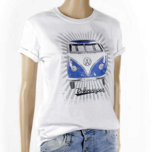 VW T1 BUS T-T-shirt basique (L) - SAMBA RAYURES / Bleu / Blanc