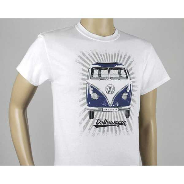 VW T1 BUS T-T-shirt basique (M) - SAMBA RAYURES / Bleu / Blanc