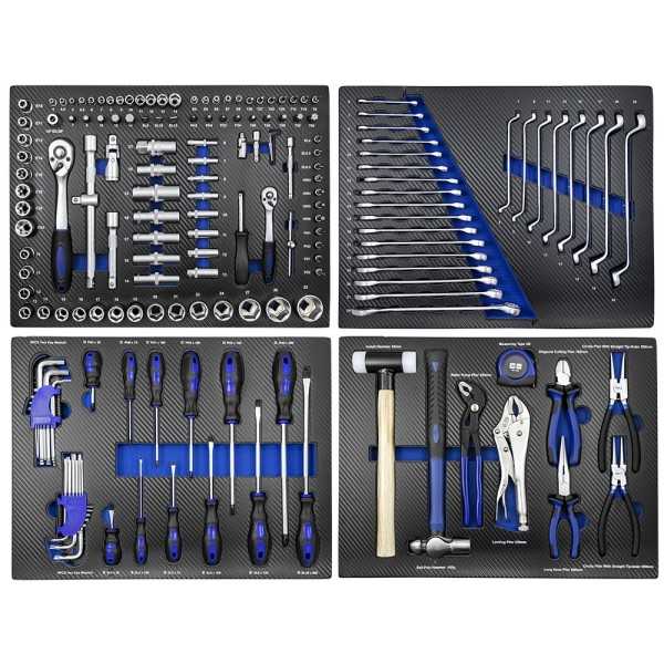 JEU DE 4 MODULES EVA CARBONE POUR OUTILS - BLEU