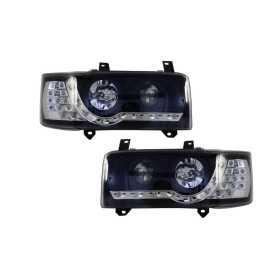 Les phares LED DRL adaptés au VW T4 Transporter 1990-2003 Black | D...