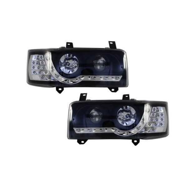 Les phares LED DRL adaptés au VW T4 Transporter 1990-2003 Black | D...