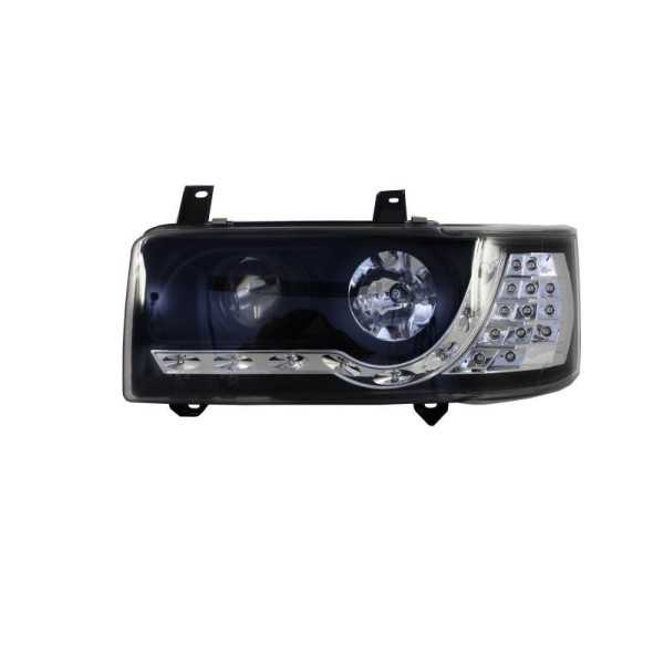 Les phares LED DRL adaptés au VW T4 Transporter 1990-2003 Black | D...